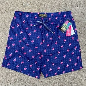 NEW Mens Surf Society Drawstring Lined Swimwear Size Large Blue Flamingos NWT